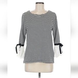 NWOT Karl Lagerfeld Black and White Striped Blouse with Lace Trim Retail $85